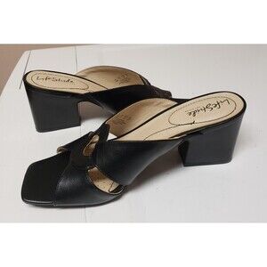 Life Stride Soft System Open Toe Leather Block Heel Black Sandals Sz 10 M PO Exc